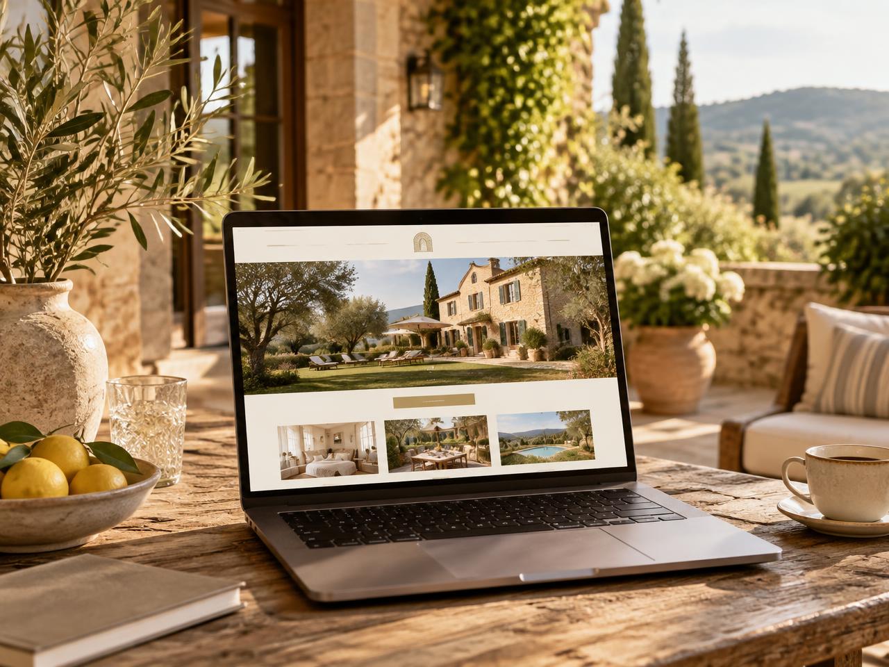 Web de un alojamiento rural mostrada en un portátil